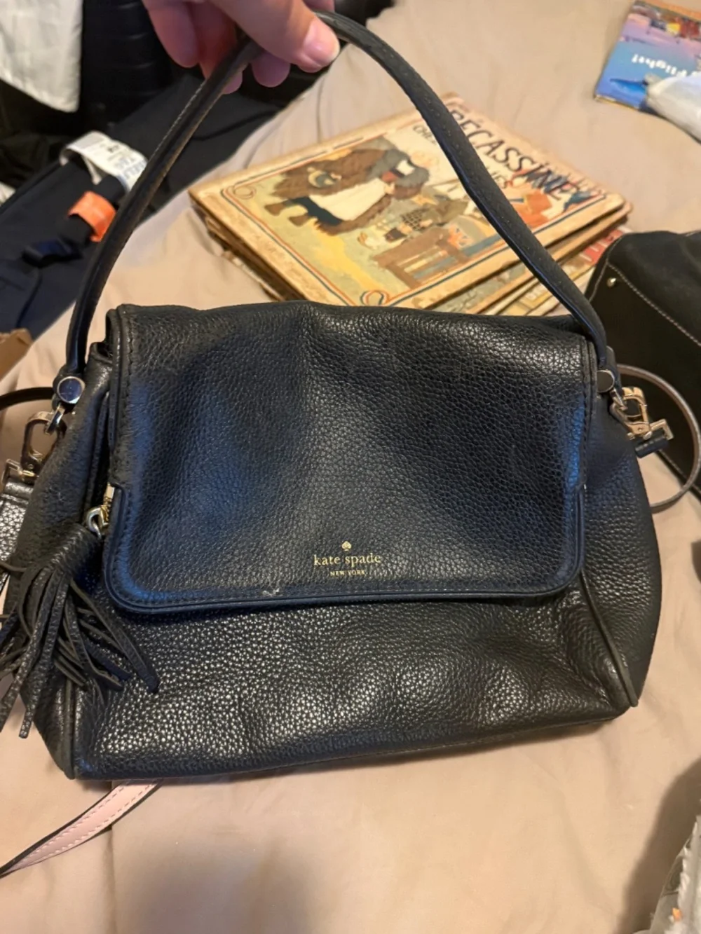 Kate Spade New York Bundle — Black Wellesley Tote + Pebbled Leather Tassel Cross - Picture 5 of 8